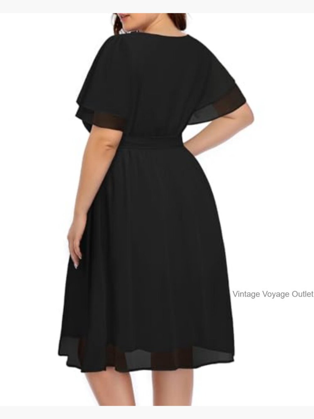 Plus Size Chiffon Cocktail Dresses - Keyhole Neck Midi Work Occasion - Picture 3 of 7